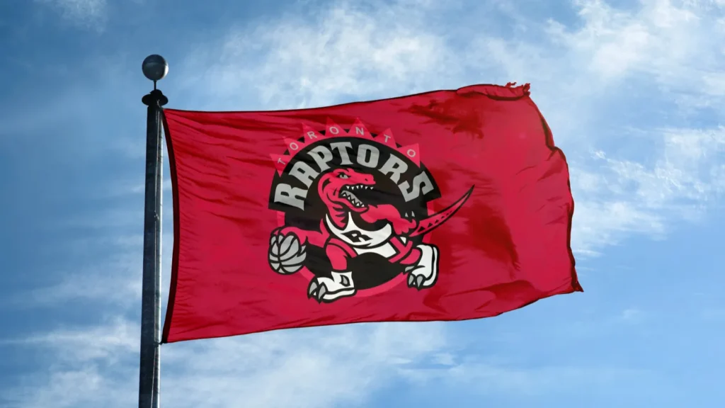 Toronto Raptors flag waving in the air