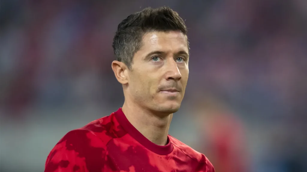 Robert Lewandowski during football game.