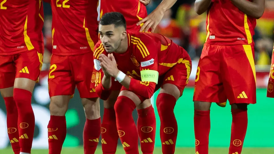 Ferran Torres is pictured wearing the Spain national team home jersey