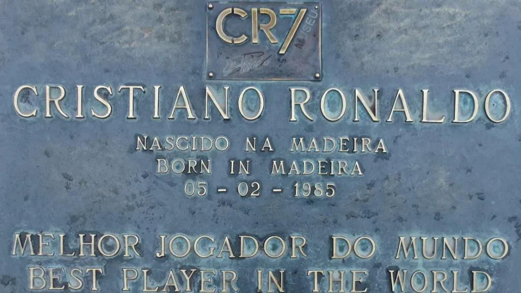 Bronze plaque for the Cristiano Ronaldo statue located in front of the Museu CR7 in Funchal, Madeira