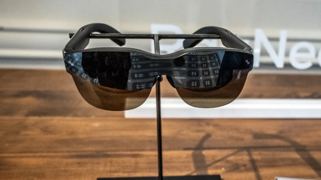 Goggles on a stand.