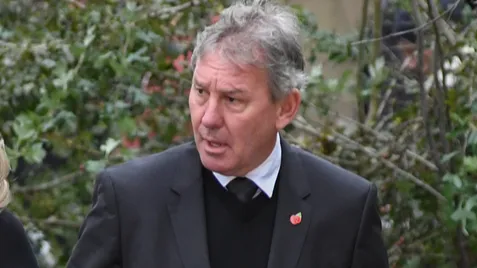 Bryan Robson attends Sir Bobby Charltons funeral at Manchester