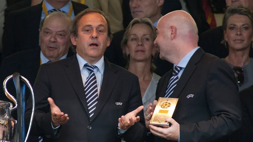 UEFA president Michel Platini alongside current FIFA president Gianni Infantino