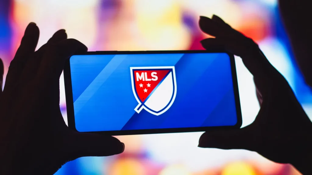 Smartphone showing the official logo of Major League Soccer