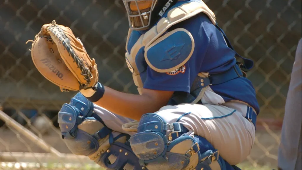 Little League baseball player in action