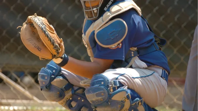Little League baseball player in action