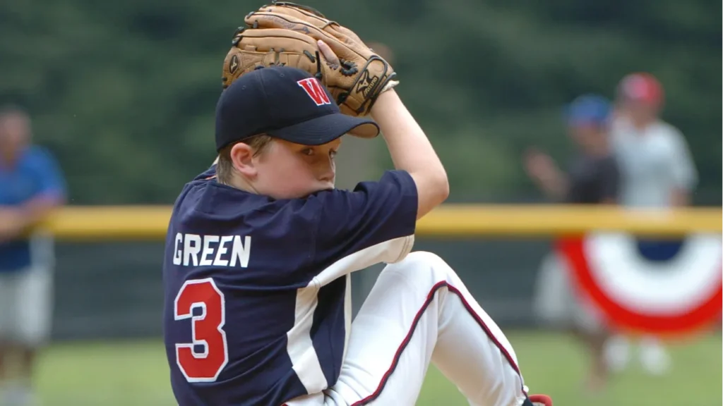 Little League baseball player in action