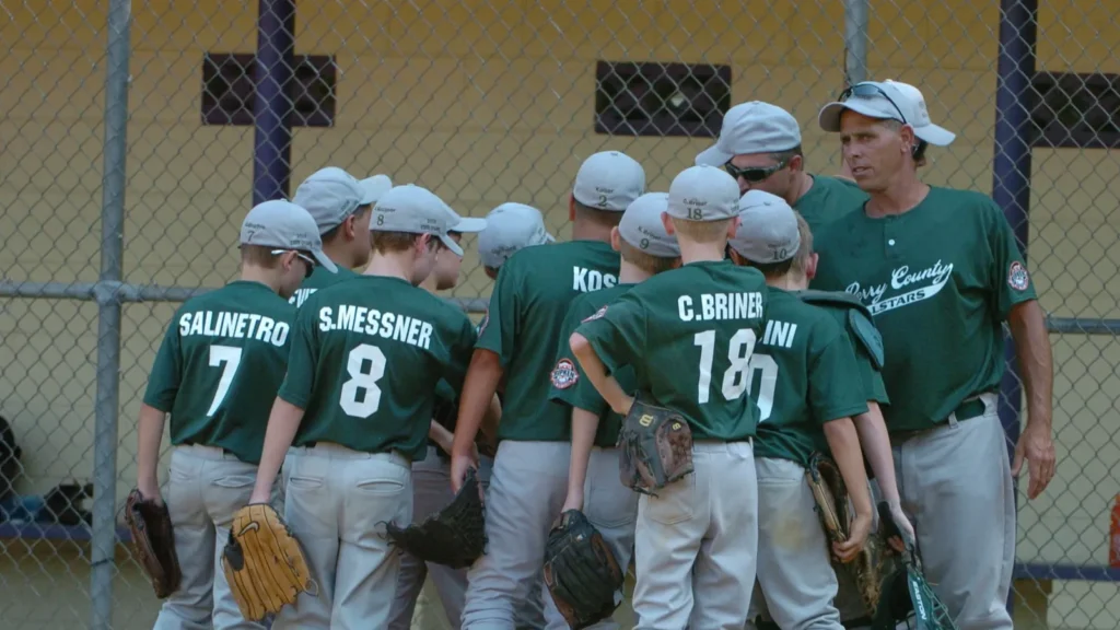 Little League baseball game in action