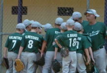 Little League baseball game in action