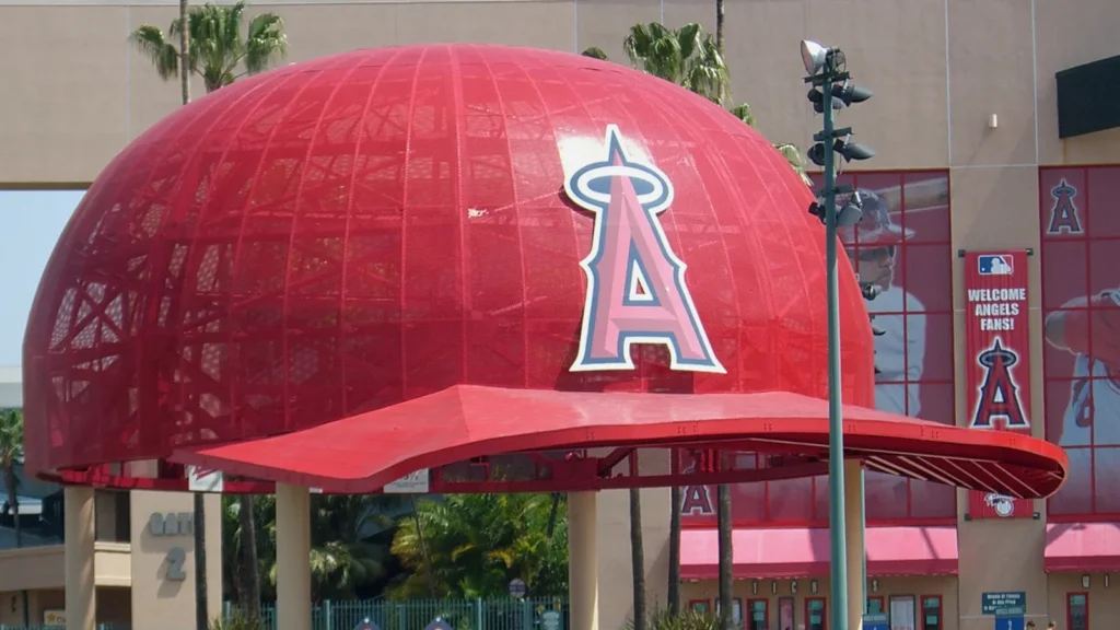 The exterior of Los Angeles Angel Stadium of Anaheim