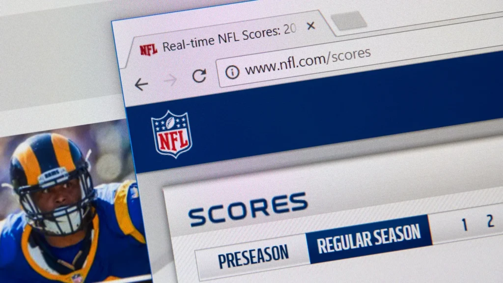 NFL official website with a scores link