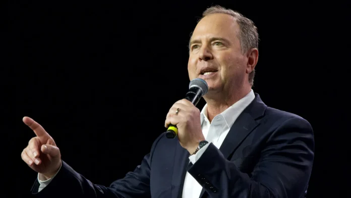 sacramento ca nov 18 2023 adam schiff speaking at Adam Schiff speaking into the microphone during an event.