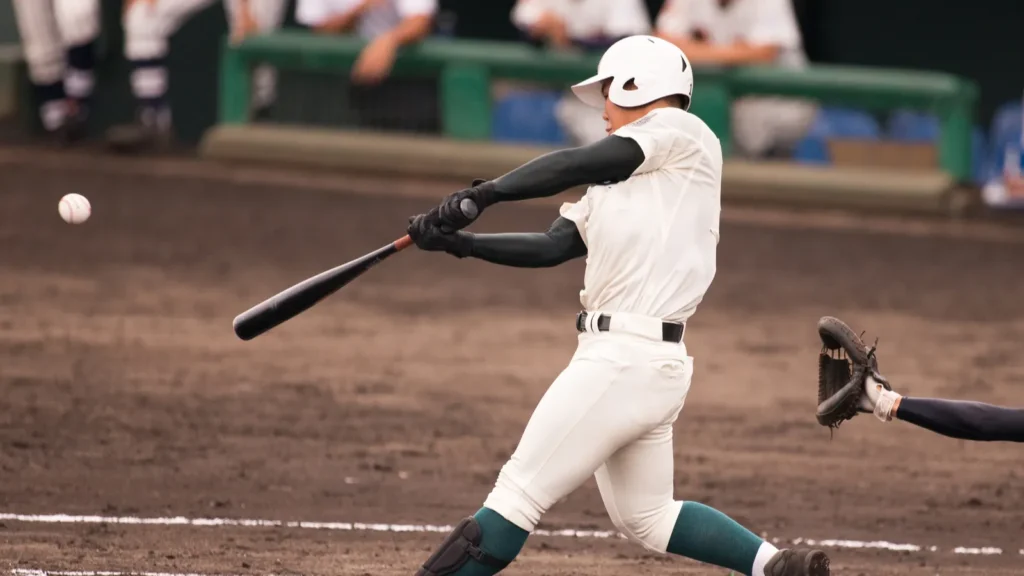 A player bats in a baseball game