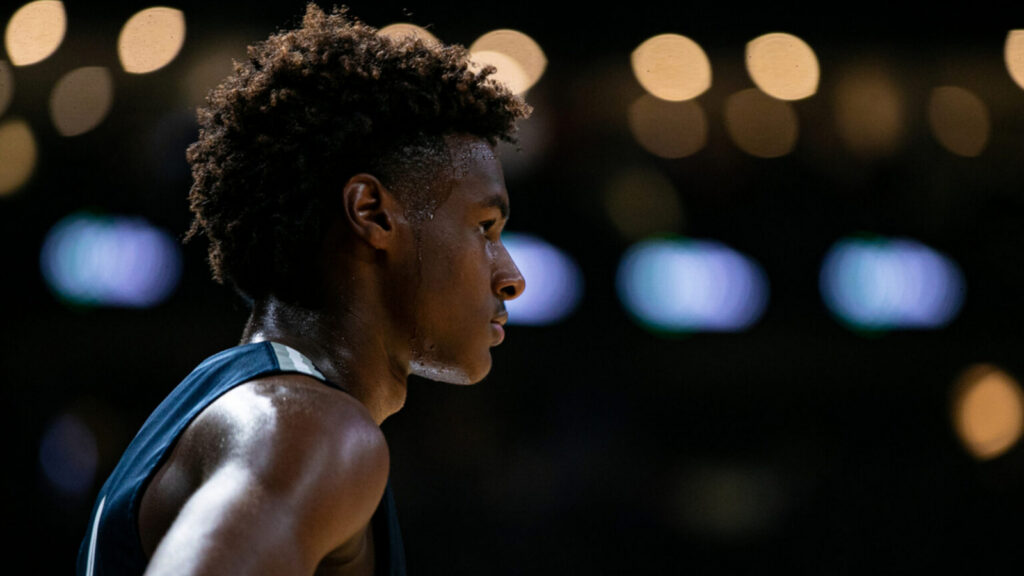 A close-up shot of Bronny James.