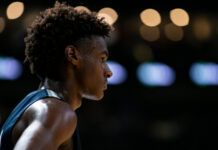 A close-up shot of Bronny James.