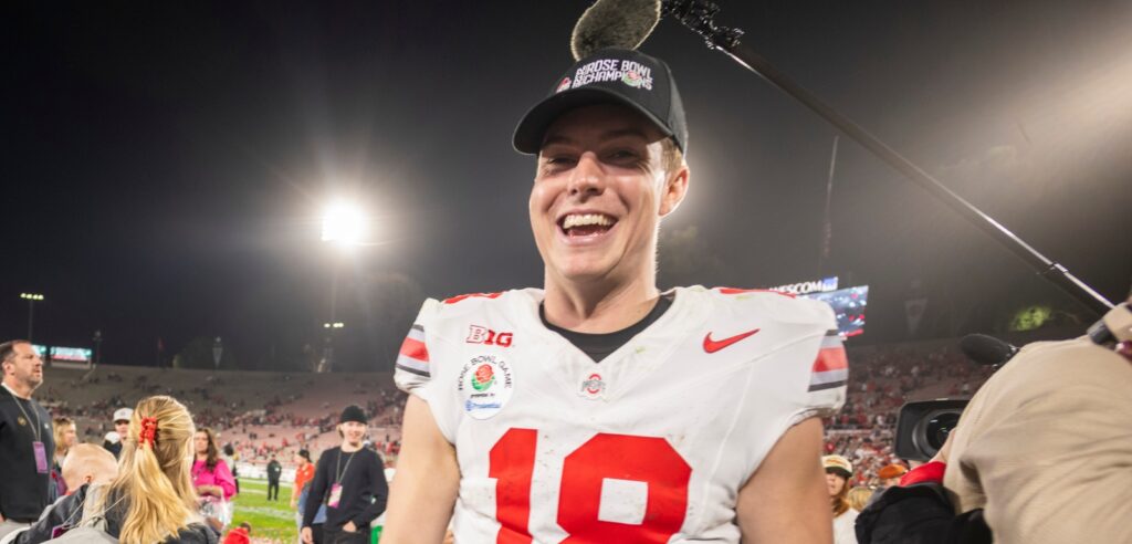 Ohio State quarterback Will Howard #18 is seen after winning the 2025 Rose Bowl game against Oregon Wednesday, Jan. 1, 2024, in Pasadena, Calif.
