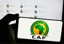 Confederation of African football logo on a mobile phone screen
