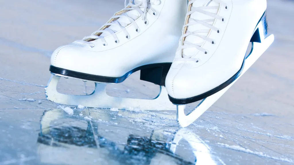 tilted blue version ice skates with reflection