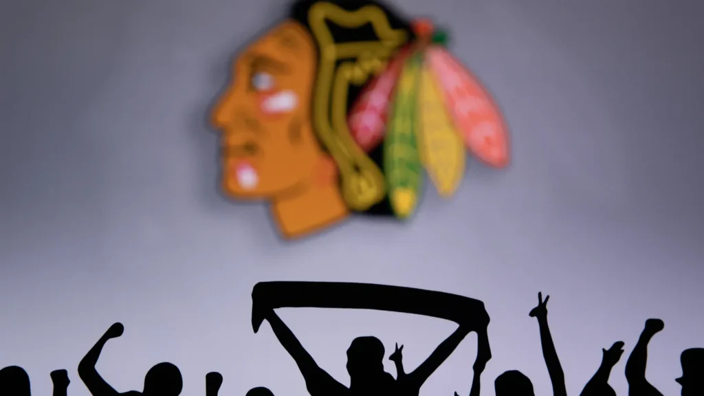 Silhouette of Blackhawks fans celebrate and supporting their team