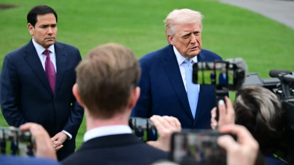 Donald Trump speaking to the press.