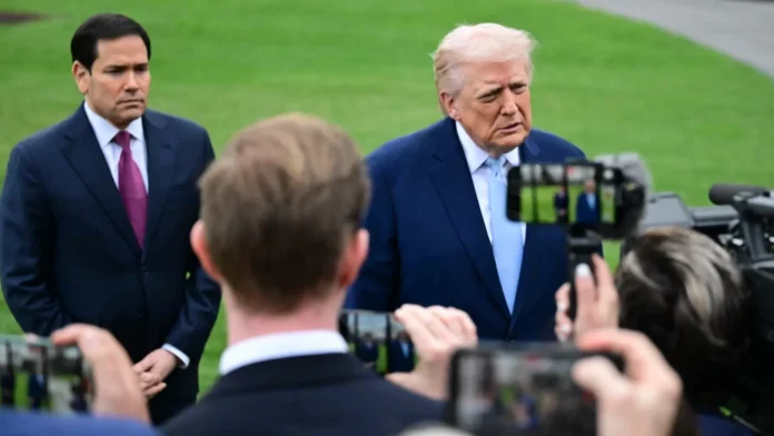 Donald Trump speaking to the press