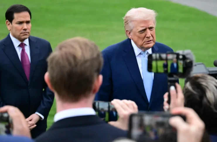 Donald Trump speaking to the press.