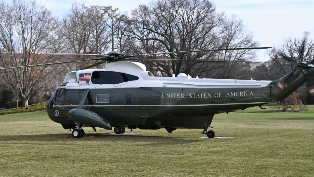 Marine One on the White House South Lawn.
