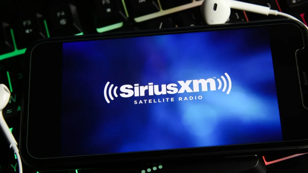Closeup of a smartphone screen with the SiriusXM logo on display