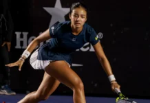 Alexandra Eala during a tennis game.