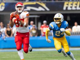 Travis Kelce reveals how Patrick Mahomes tried to exploit the Colts’ mistake Travis Kelce #87 catches a pass next to LA Chargers safety AJ Finley #24 during an NFL football game at SoFi Stadium.
