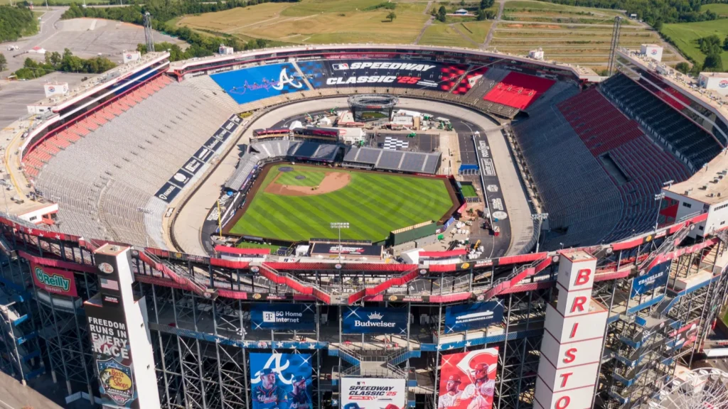 aerial view of bristol motor speedway undergoing transformation for the