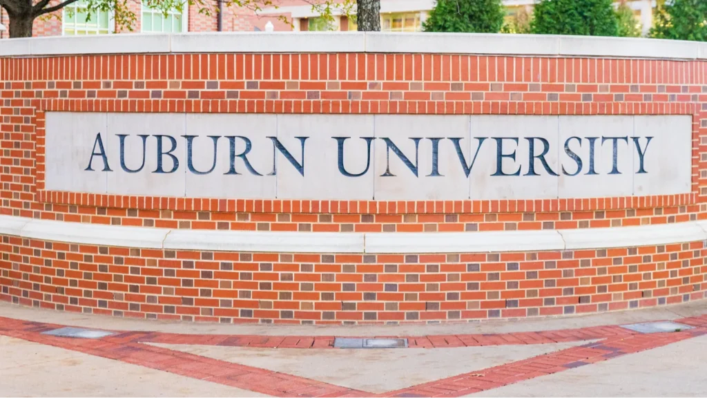 Close-up of Auburn University sign.