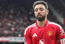 Bruno Fernandes during the premier league match.