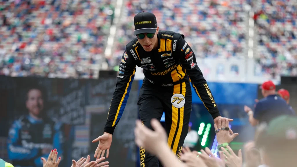 Carson Hocevar greeting fans.