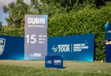 DP World Tour golf setup in Dubai, United Arab Emirates.