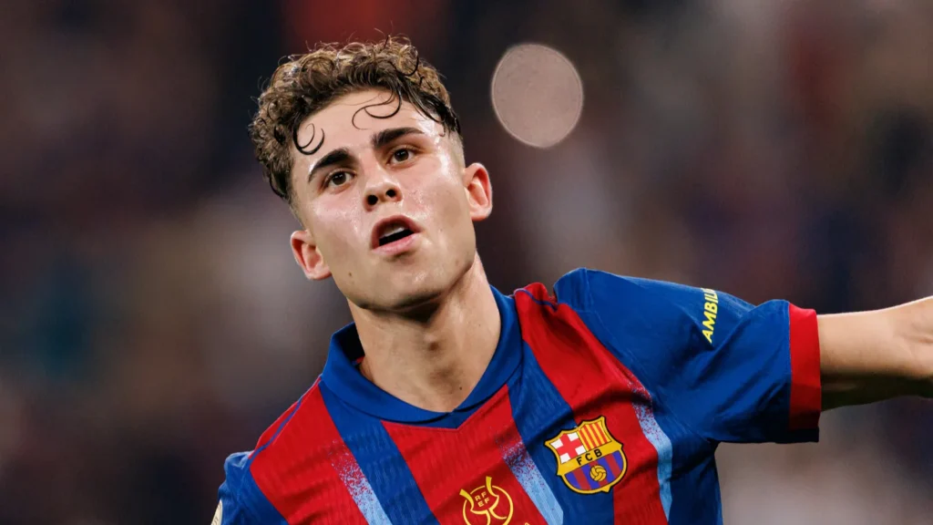 fermin lopez seen celebrating after scoring goal during spanish supercup