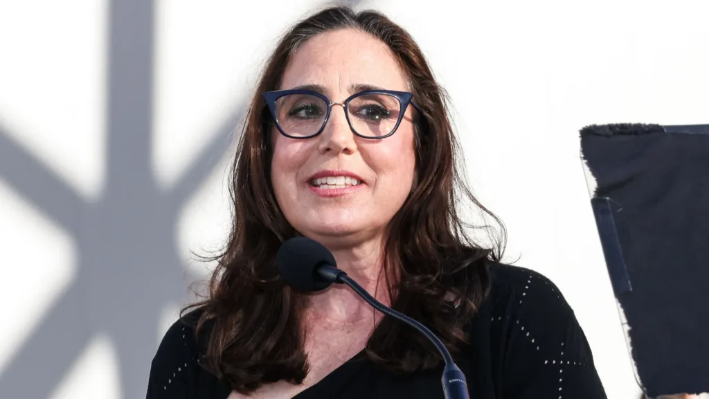 Gillian Zucker speaks onstage at the Intuit Dome Grand opening