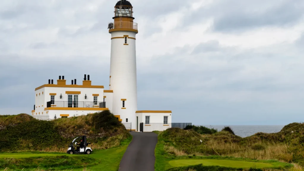 Turnberry Lighthouse located on the rocky coast of South Ayrshire, Scotland.