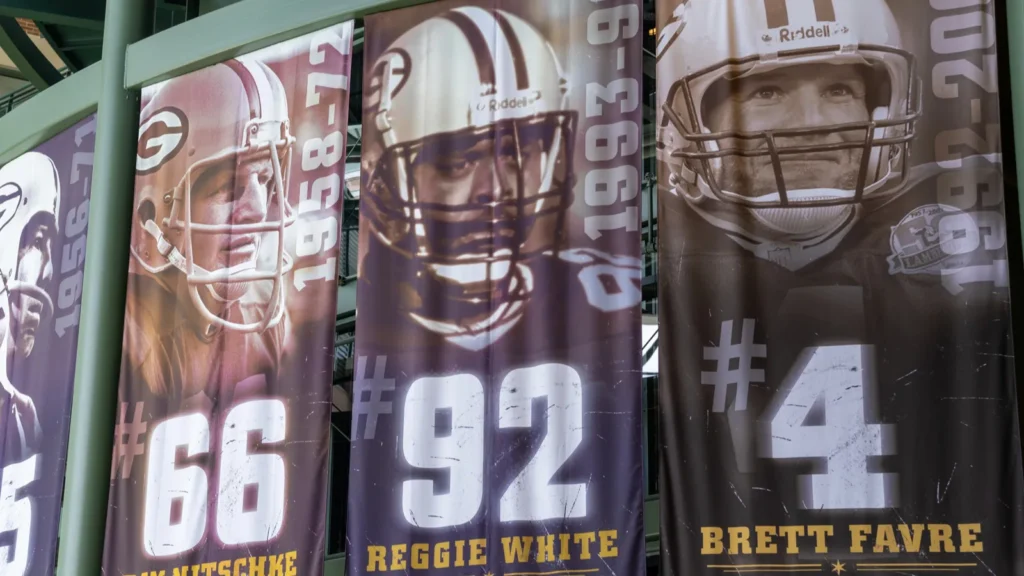 A banner honoring Pro Football Hall of Fame defensive end Reggie White