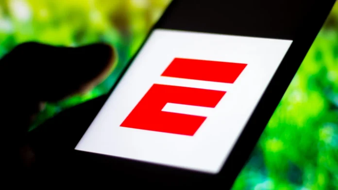 ESPN logo is displayed on a smartphone