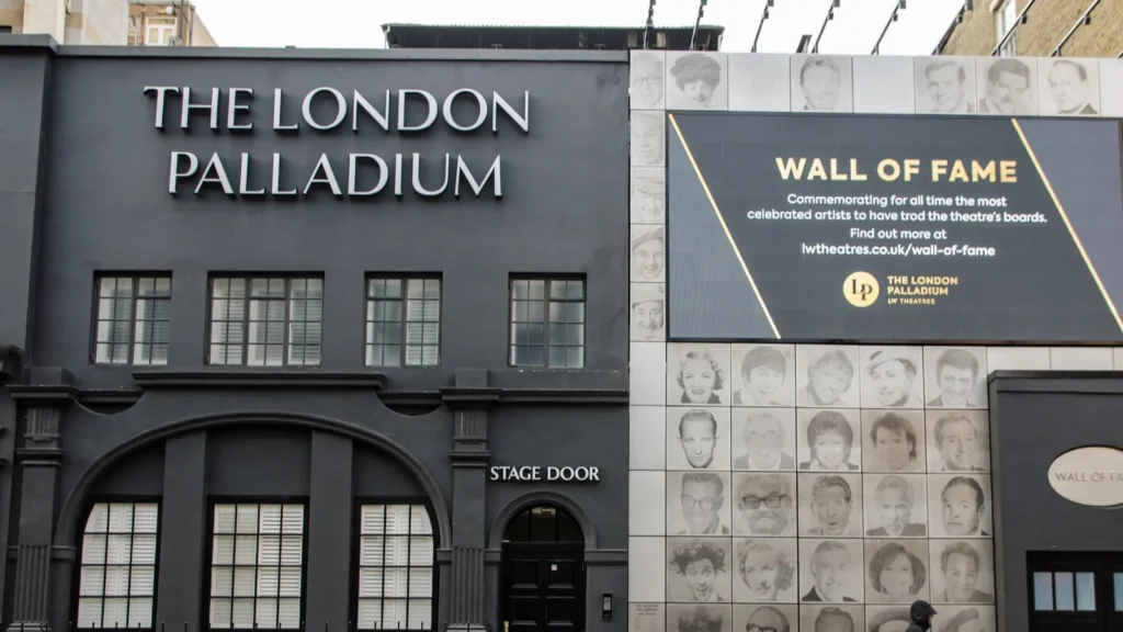 Stage door at a London entertainment venue.