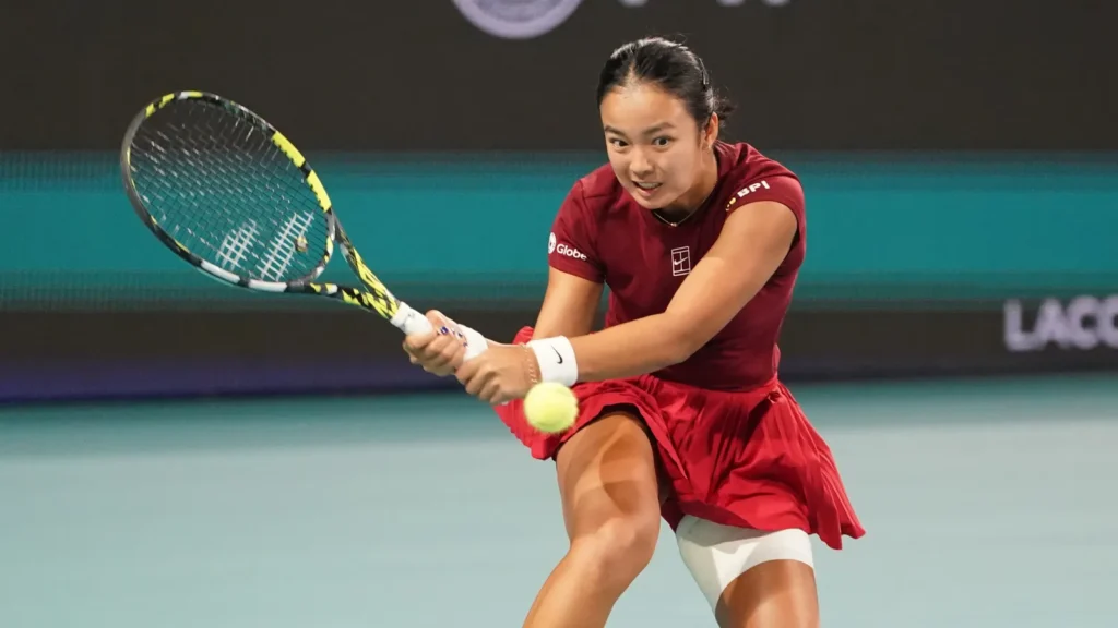 Alexandra Eala in action during a tennis tournament.