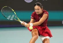 Alexandra Eala in action during a tennis tournament.