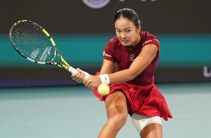 Alexandra Eala in action during a tennis tournament.