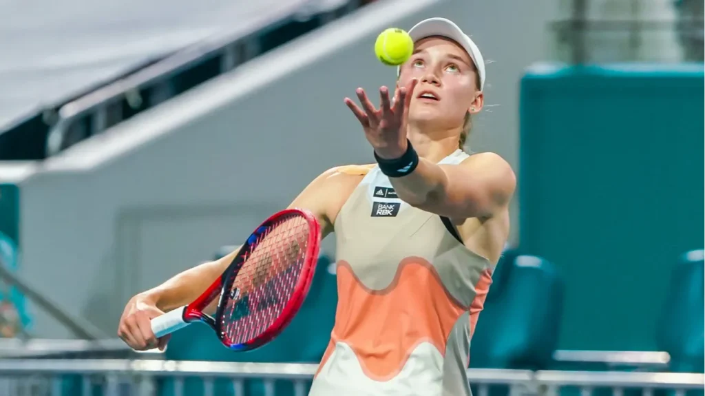 Elena Rybakina in action during a tennis match