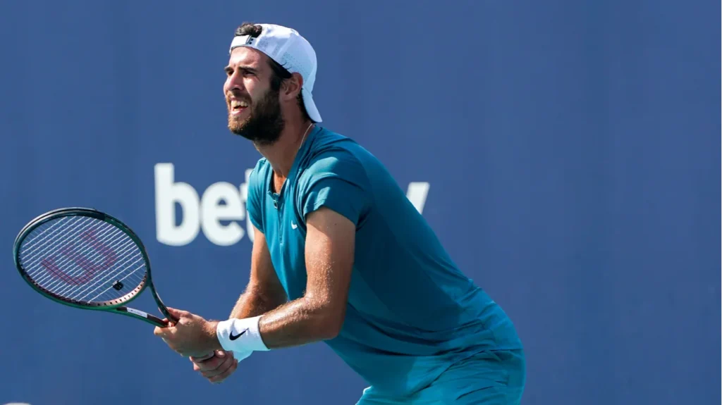 Karen Khachanov in action