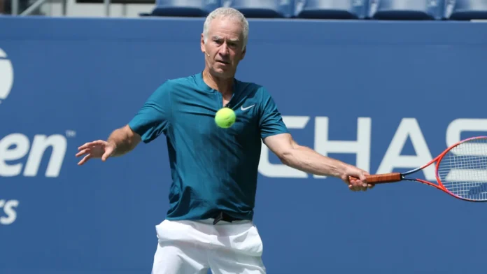new york august 22 2018 seven times grand slam John McEnroe playing tennis.