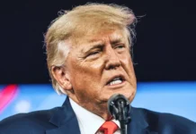 President Donald Trump giving speech.