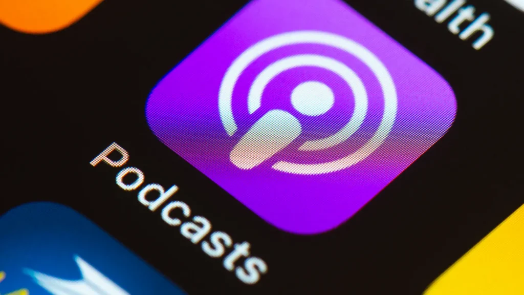 Podcasts app icon on Apple iPhone screen