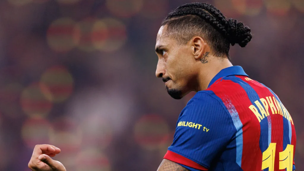raphinha seen celebrating after scoring goal during spanish supercup final
